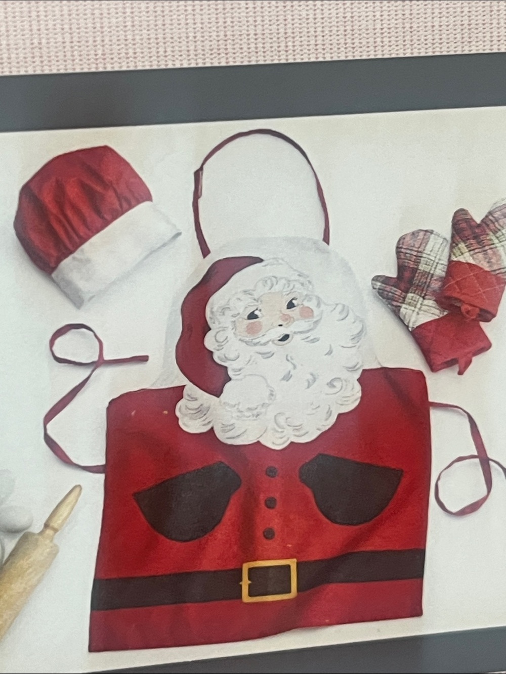 The Holiday Collection Kids Santa Chef Apron with Hat and Oven Mitts Red White - Picture 4 of 12